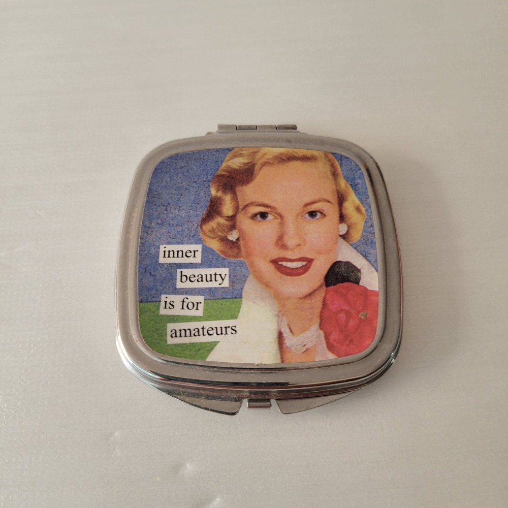 Anne‎ Taintor Compact Mirror Womens Silver Inner Beauty Is For Amateurs Retro